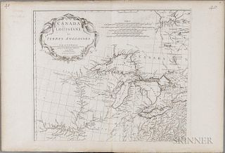 Great Lakes. Jean Baptiste Bourguignon d'Anville (1697-1782) Canada Louisiane et Terres Angloises  : Three Panels of Four.