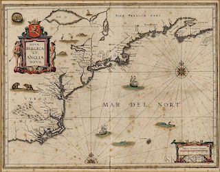 North America, East Coast, Maine to Virginia. Willem Janszoon Blaeu (1571-1638) Nova Belgica et Anglia Nova.