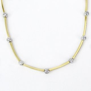 Tiffany & Co Approx. 1.0 Carat Round Brilliant Cut Diamond and 18 Karat Yellow Gold and Platinum Bar Link Necklace.