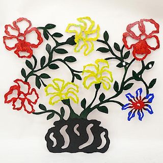 Martin Sturman, American (20th C.) Art Nouveau Painted Steel Floral Wall Hanging Sculpture.