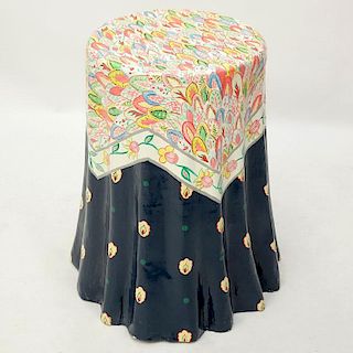 Contemporary Papier Mache Table. Hand painted draped tablecloth motif. Labelled Chintz Thailand.