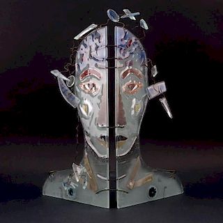 Peter Mangan, American (20th C.) Glass and Metal Figural Sculpture Dated 1990.