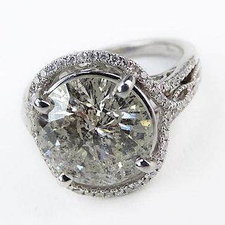 EGL Certified 5.36 Carat Round Brilliant Cut Diamond and 14 Karat White Gold Engagement Ring accented with Approx. .60 Carat 