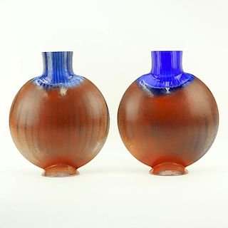 Large Pair of Kosta Boda Kjell Engmann "Bon Bon" Art Glass Vases. Each signed appropriately.