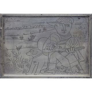 Franklin Mint Limited Edition Pablo Picasso Etched Sterling Silver Plaque "The Hunter", 1976. Original COA and documentation 
