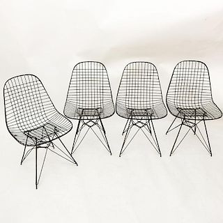 Four (4) Eames for Herman Miller Mid Century Wire Chairs.