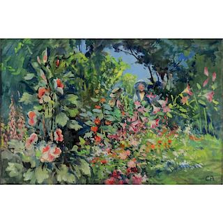 20th Century Oil on Canvas, Landscape with Flowers. Artist monogram lower right CA, possibly Cuno Amiet, Swiss (1868-1961).