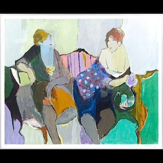 Itzchak Tarkay, Israeli  (1935-2012) Color Lithograph "Two Women Seated" Signed and Numbered 81/300 in Pencil.
