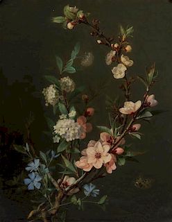 Jean-Baptiste Gallet, (French, 1820-1848), Still Life with Flowering Branches and Butterfly, 1846
