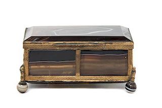 A French Gilt Metal Mounted Agate Casket Width 4 inches.