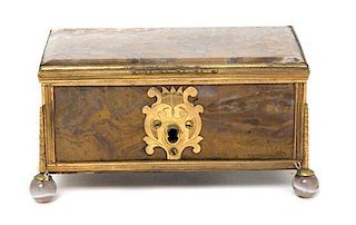A French Gilt Metal Mounted Agate Casket Width 5 3/4 inches.