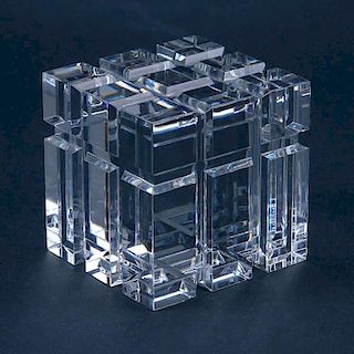 Vintage Baccarat Heavy Crystal Cube Sculpture.
