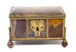 A French Gilt Metal Mounted Agate Casket Width 5 1/8 inches.