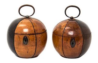 A Pair of Regency Fruitwood Tea Caddies Height 6 1/2 inches.