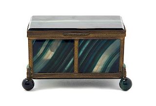 A French Gilt Metal Mounted Agate Casket Width 4 3/8 inches.