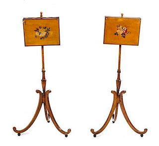 A Pair of George III Painted Pole Screens Height 43 inches.