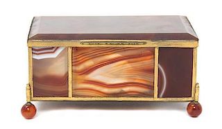 A French Gilt Metal Mounted Agate Casket Width 6 3/4 inches.