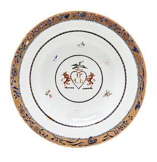 A Chinese Export Armorial Soup Bowl Diameter 9 1/8 inches.