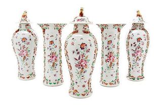A Chinese Export Porcelain Five-Piece Garniture Height of tallest 10 1/8 inches.
