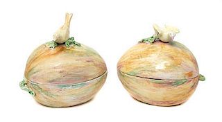 A Pair of Porcelain Covered Boxes Width 7 1/2 inches.
