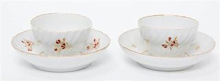 A Pair of Worcester Porcelain Cups and Saucers Diameter of saucer 5 1/2 inches.