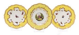Three Worcester Porcelain Plates Diameter 9 inches.