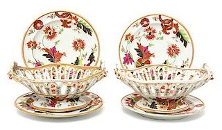 Six English Porcelain Articles Width of basket 9 1/2 inches.