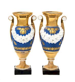 A Pair of Continential Porcelain Vases Height 9 inches.
