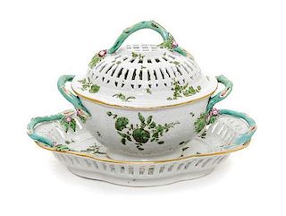 A Continental Porcelain Reticulated Tureen and Underplate Width of underplate 10 3/4 inches.