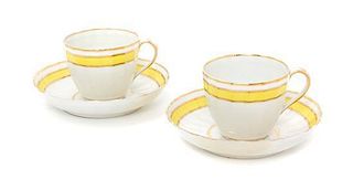 A Pair of Derby Porcelain Teacups and Saucers Diameter of saucer 5 1/2 inches.