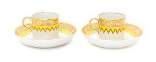 A Pair of Derby Porcelain Coffee Canns and Saucers Diameter of saucer 5 1/2 inches.