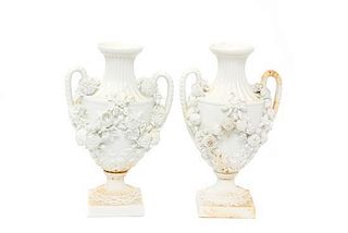 A Pair of Derby Bisque Vases Height 6 inches.