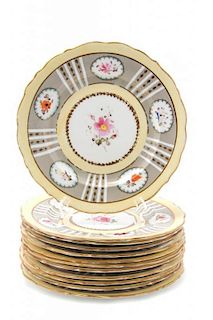 A Set of Twelve English Porcelain Dessert Plates Diameter 8 3/4 inches.