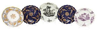 Five English Porcelain Plates Diameter of largest 9 inches.