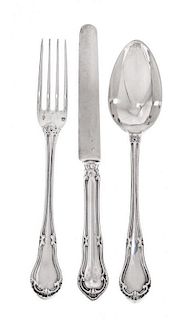 A French Silver Flatware Service, Makers Mark PQ, probably for Pierre Queille, Paris, 19th century, with thread borders and roca