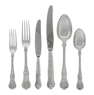 An English Silver-Plate Flatware Service, , the rounded terminals with C-scroll and shell borders, comprising 18 dinner forks 18