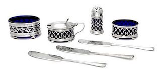 Four English Silver Small Table Articles, Docker & Burn Ltd., Birmingham, 1930 and 1949, comprising two salts, a mustard pot and