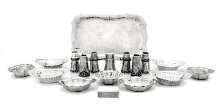 A Group of Silver Articles, various makers, comprising a set of three salts, a pair of salts and a set of four salts, Henry Birk