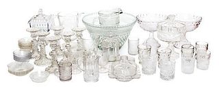 A Collection of Pressed and Molded Glass Articles Diameter of punch bowl 13 1/2 inches.