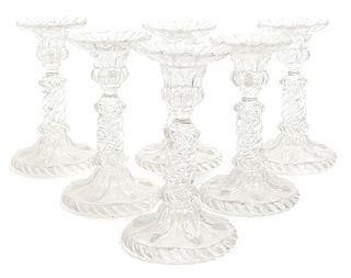 A Set of Six Molded Glass Candlesticks Height 7 1/4 inches.