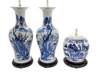 Three Chinese Porcelain Vases Height of first overall 33 3/4 inches.