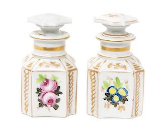 A Pair of Porcelain Dresser Bottles Height 4 1/2 inches.