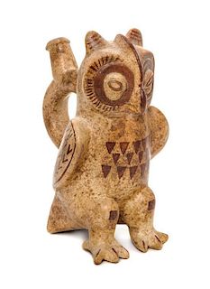 A Pre-Columbian Style Figural Stirrup Vessel Height 8 inches.