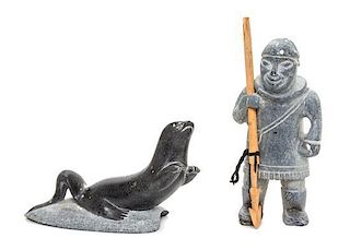 Two Inuit Stone Sculptures Height 6 1/2 inches.