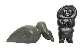 Two Inuit Stone Sculptures Height of first 5 3/4 inches.