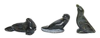 Three Inuit Stone Animals Height of first 2 7/8 inches.