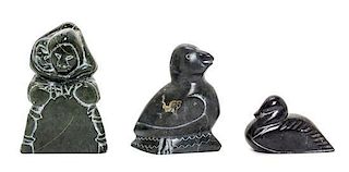 Three Inuit Stone Sculptures Height of first 5 1/4 inches.