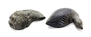 Two Inuit Stone Sculptures Width of first 4 3/4 inches.