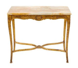 A Louis XV Style Giltwood Tea Table, Height 27 1/2 x width 32 1/2 x depth 18 3/8 inches.