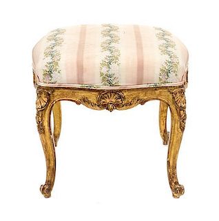 A Louis XV Style Giltwood Tabouret, Height 16 x width 18 1/2 inches.
